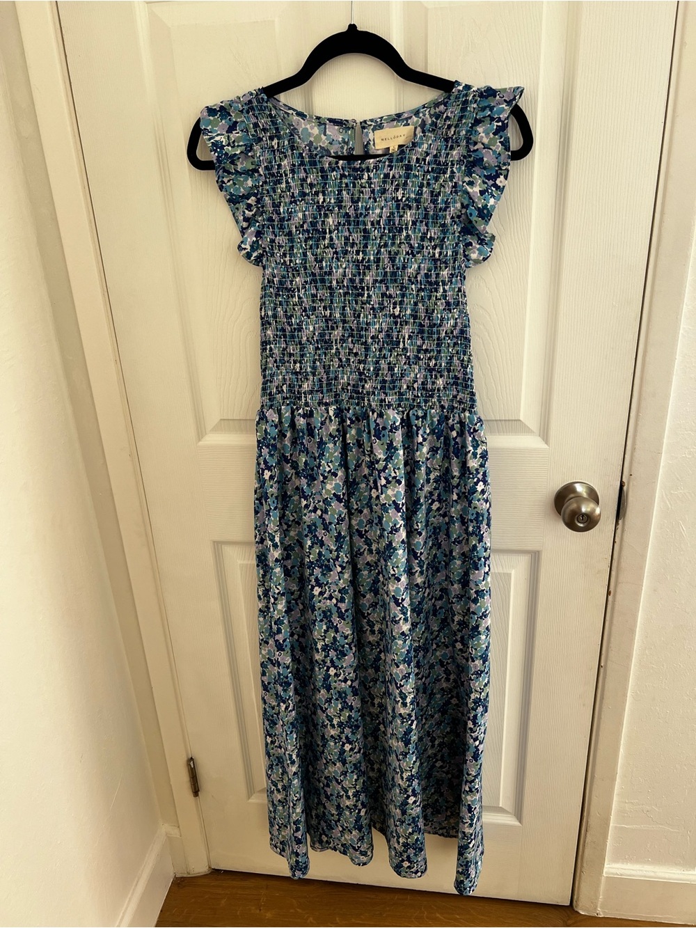 MELLODAY Blue Floral Smocked Maxi Dress